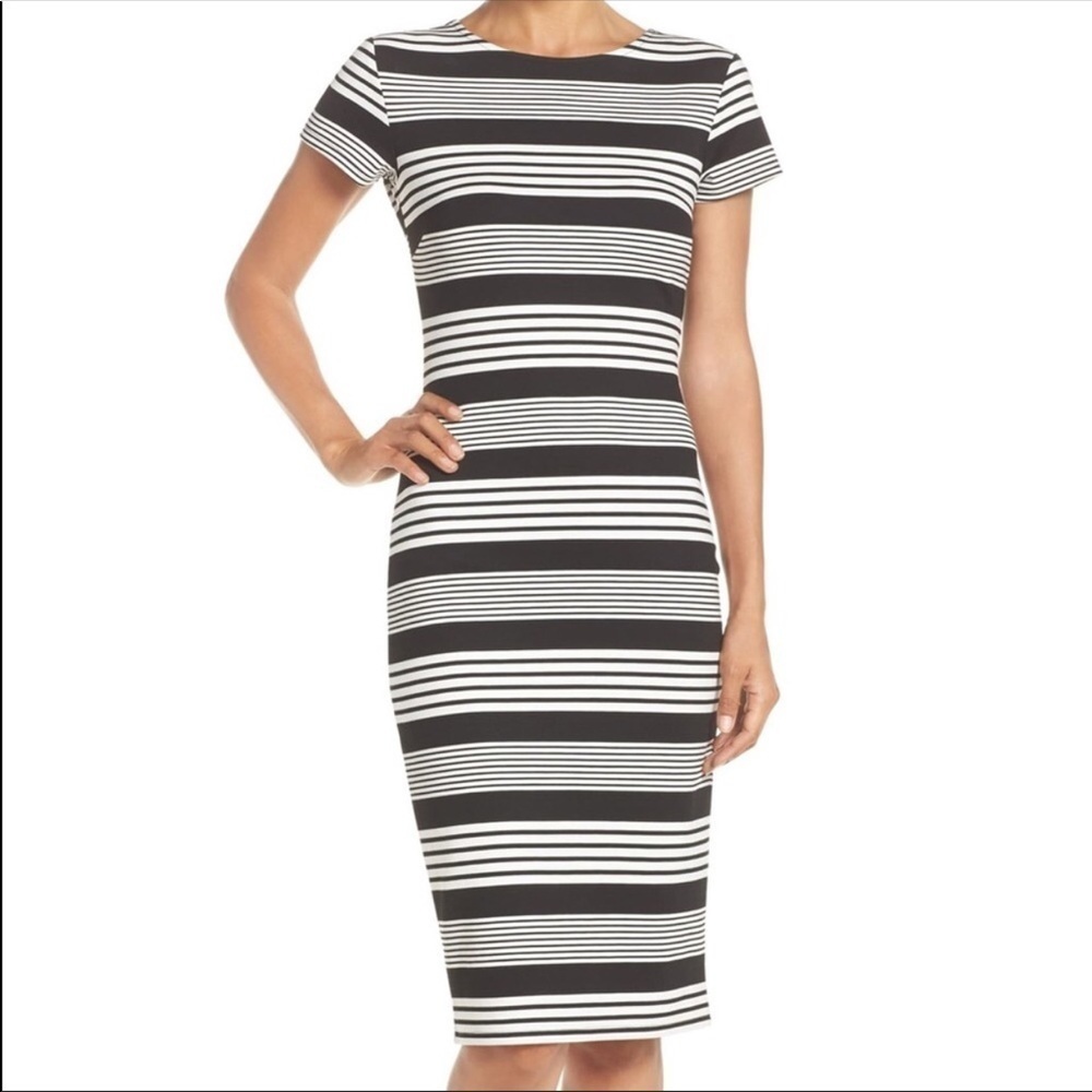 Felicity & Coco Blue and White Striped Midi Dress NWT